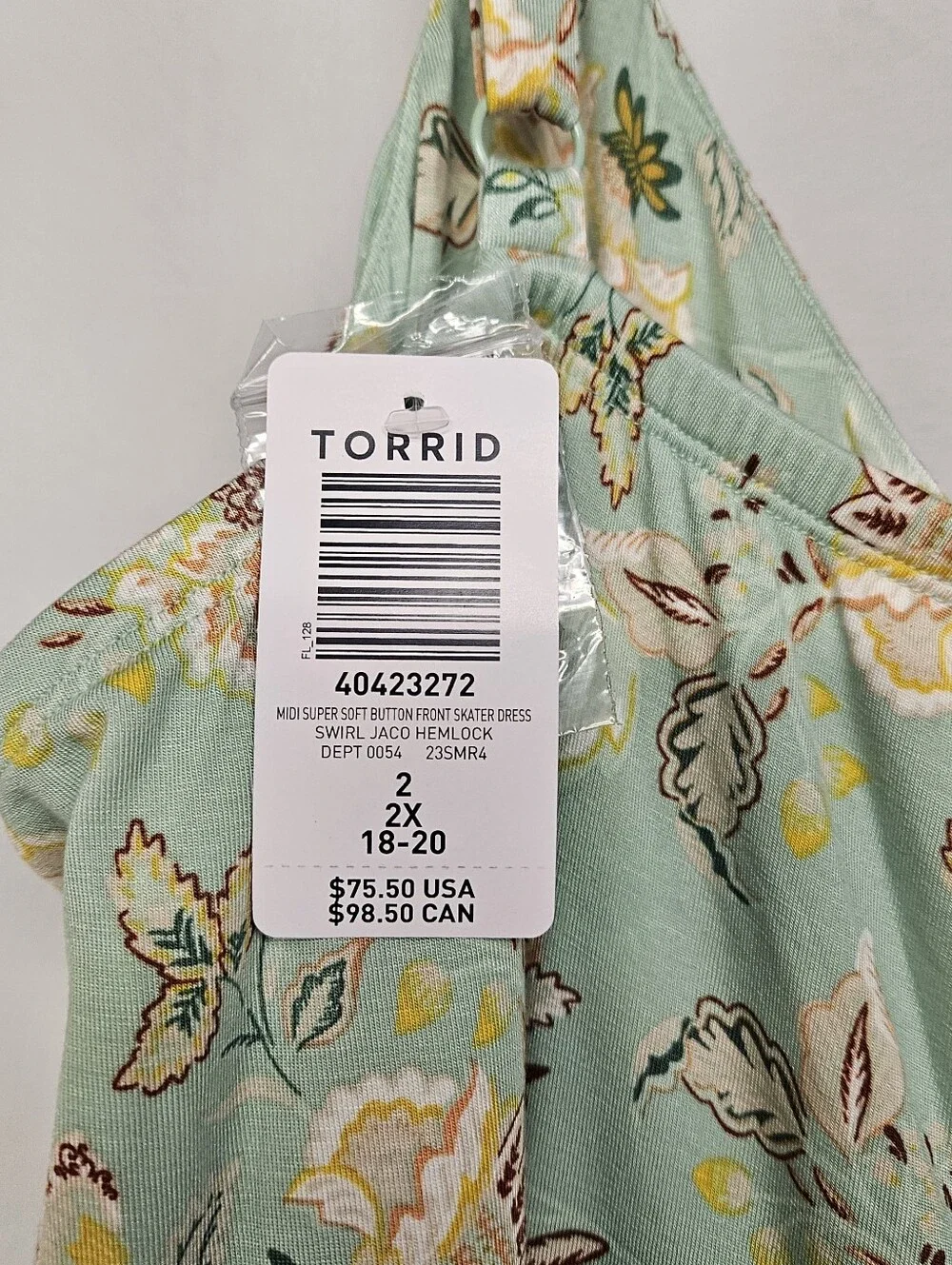 Torrid NWT Midi Super Soft Button-Front Skater Dress Size 2X Green Floral Pocket - Picture 5 of 12